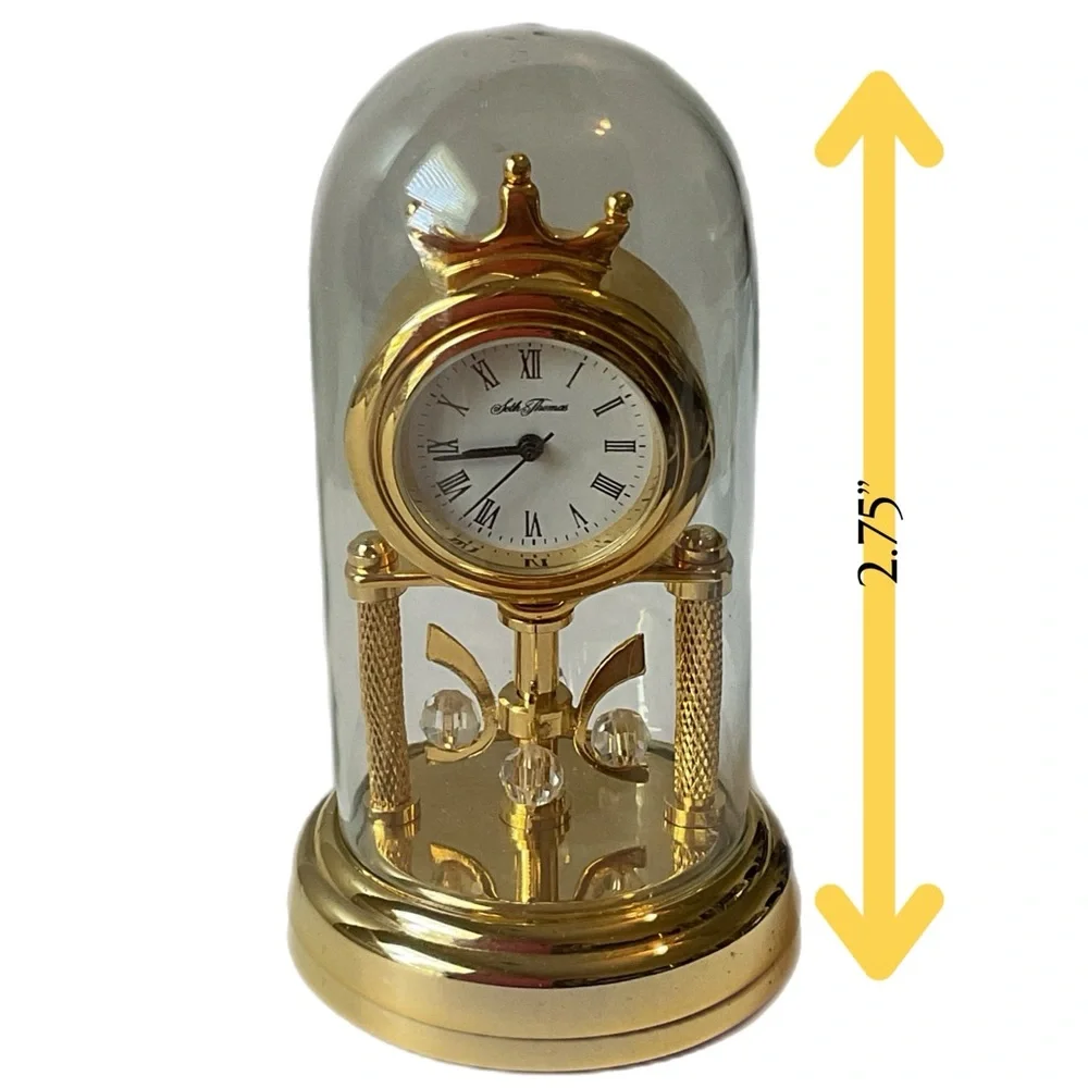 Rare Seth Thomas Miniature Anniversary Clock Gold Tone, Very Clear Glass Dome